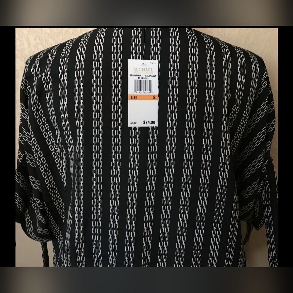 NWOT! MICHAEL KORS BLACK CHAIN PATTERN TOP (S) - Picture 7 of 10